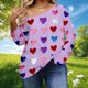 thumbnail image 2 of Mujeres de Manga Larga Tops de Moda Multi-Color Corazón Impresión Off-Shoulder con Mangas Acampanadas para la Fiesta Y las Vacaciones, 2 of 6