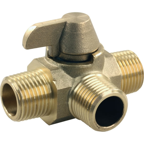 JR Products 62255 3Way Brass Diverter Valve 1/2" MPT x 1/2" MPT x 1/2" MPT