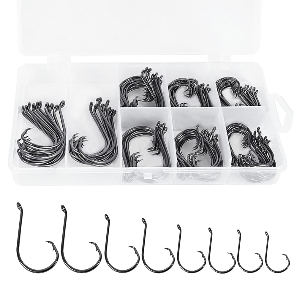 150pcs/box Offset Circle Hooks Assortment High Carbon Steel Fishing