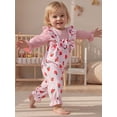 thumbnail image 4 of BemeyourBBs Newborn Newborn Baby Girl Spring Fall Winter Clothes Long Sleeve Romper One Piece Floral Strawberry Print Fake Two Pieces Patchwork Jumpsuit Headband Cute Infant Outfits, 4 of 9