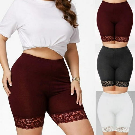 Plus Size XL-4XL Women Mid-Rise Lace Shorts Elastic Casual Sports Pants Black White Security pants Trousers Trunks