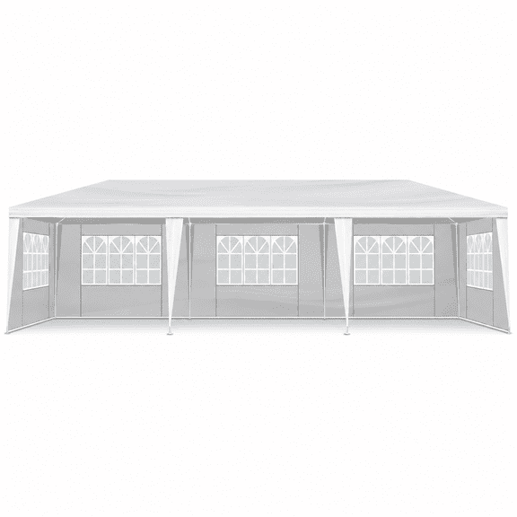 LODZPK 10'x30' Party Canopy Tent, 5 Sidewalls, White