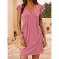 thumbnail image 4 of Women'S Summer Dresses Beach 2026 Casual Deep V Neck Loose Sundress Ruffle Sleeve Mini Dress Pink M, 4 of 8