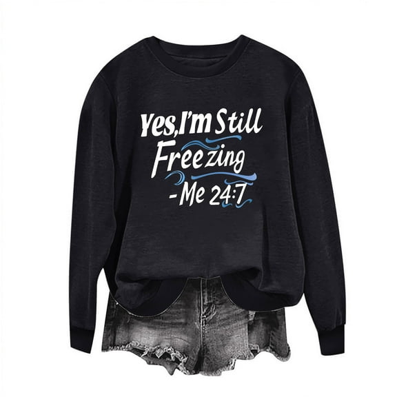 Bcresic Fall Classic Sweatshirts for Women Cute Letter Pullover Fleece Lined Crewneck Sweatshirt Casual Comfy Holiday Jumper Tops Yes, I'm Still Graphic Hoodie Sweater Clothes,01A_Black,Medium
