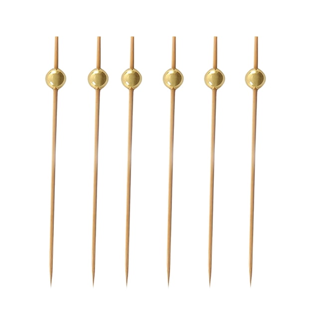 100 Pcs 12 cm Cocktail Picks Creative Handmade Round Beads Appetizer Picks Fruit Toothpicks Party Supplies (Golden)