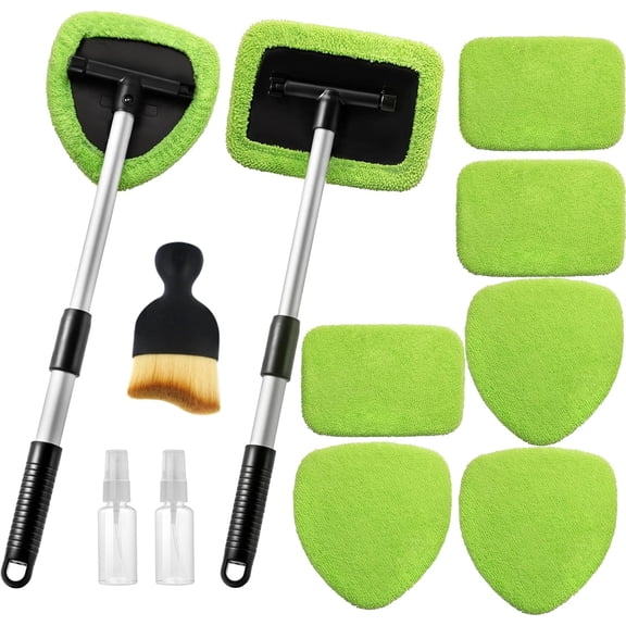 Car Cleaning Kit Start Makers Windshield Cleaner Tool with 2 Extendable Glass Cleaning Mop 2 Spray Bottle   Cleaning Brush   6 Replacement Microfiber Pads