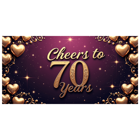 Cheers to 70 Years Golden Heart Celebration Backdrop Banner Party Decorations Anniversary Photography Props Background Decors Anniversary
