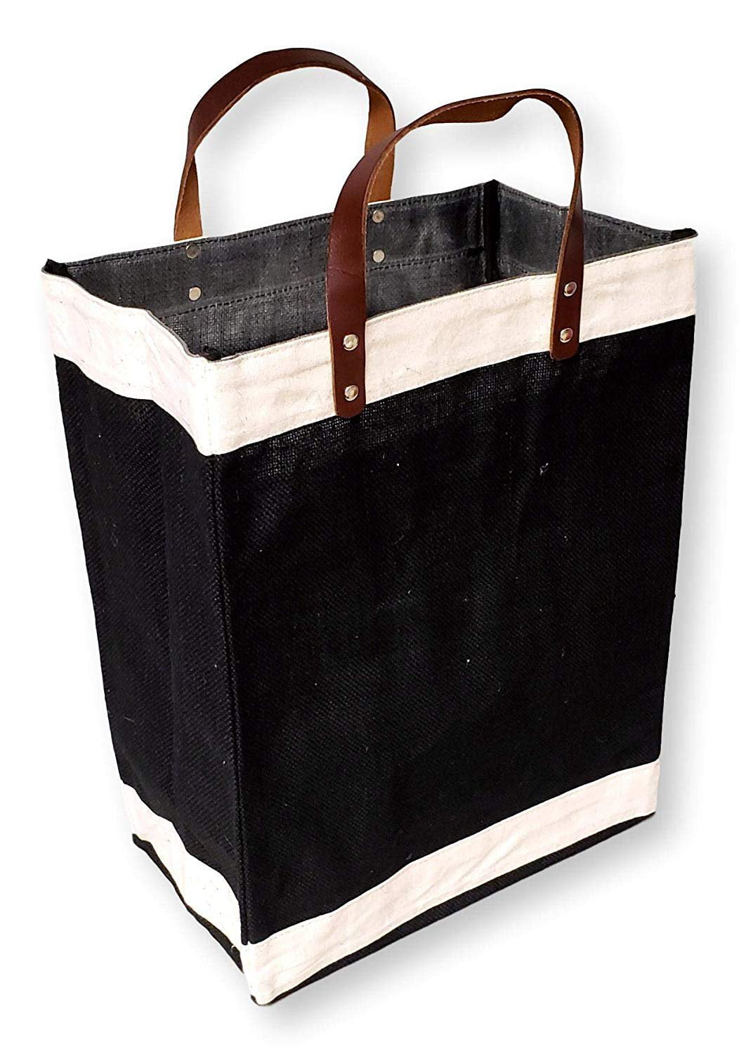 Eco-Friendly Large Jute and Cotton Leather Handle Market Tote Bag