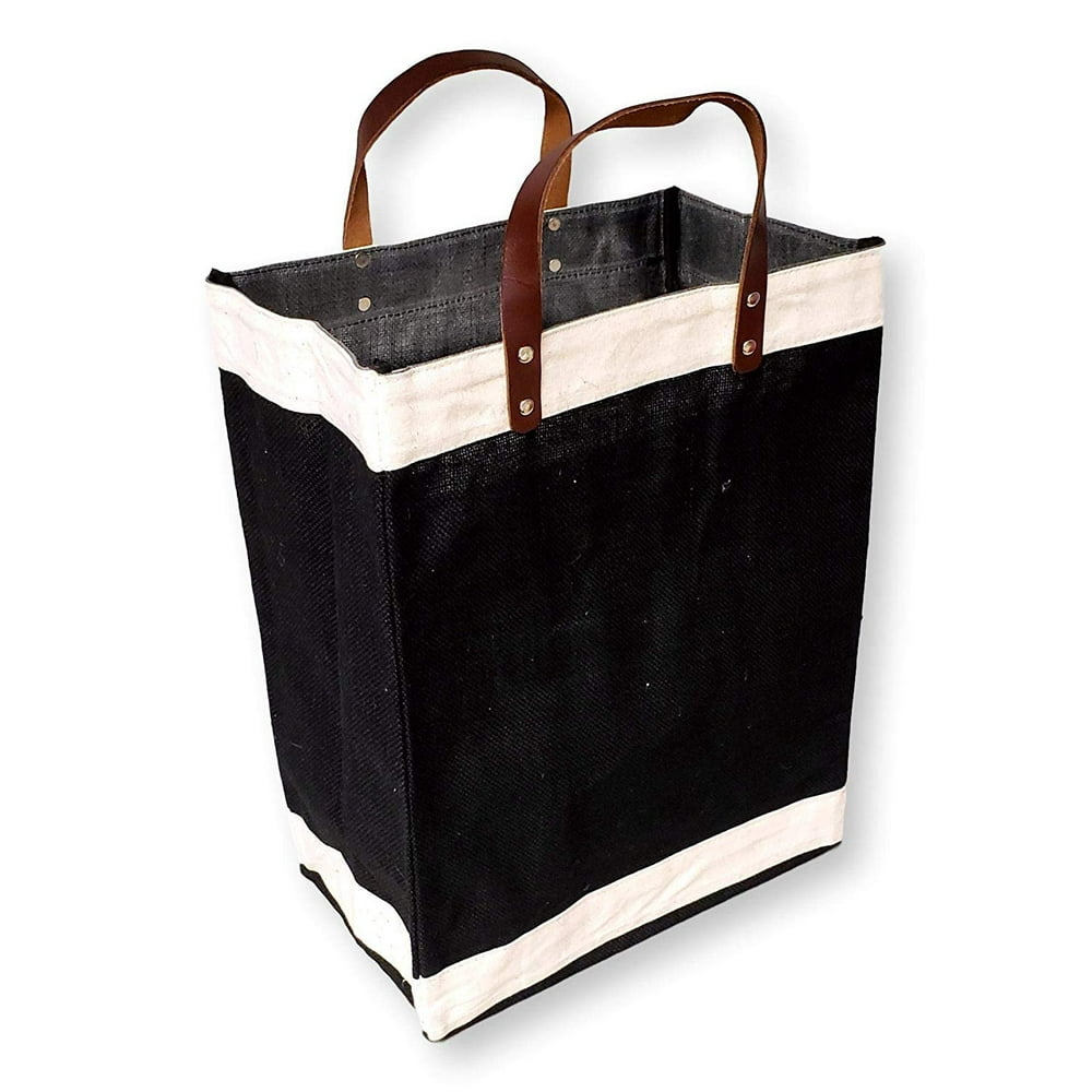 EcoFriendly Large Jute and Cotton Leather Handle Market Tote Bag