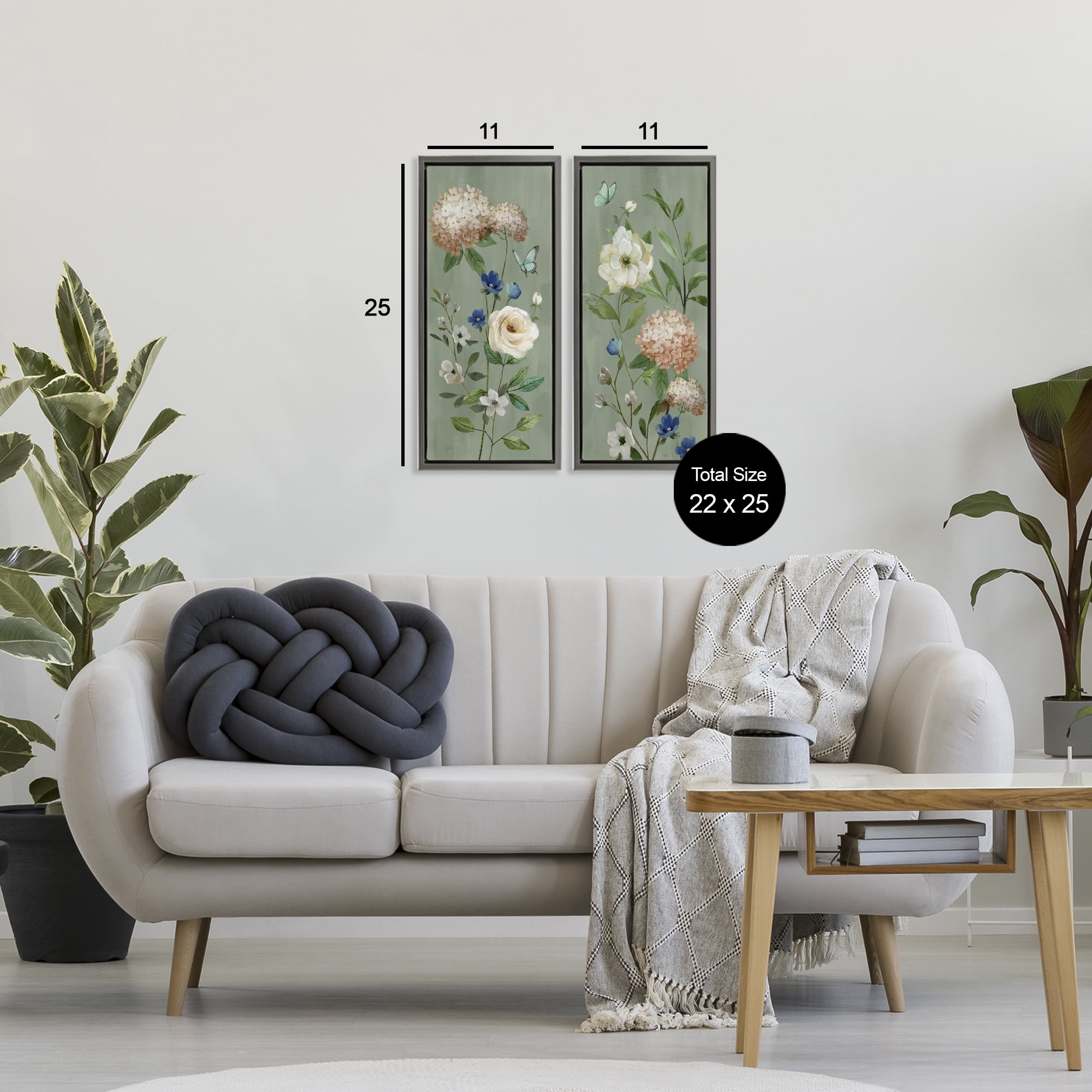 Stupell Industries Mint Hydrangeas & Roses 2 Piece Gray Framed Floater Canvas Set, design by Nan