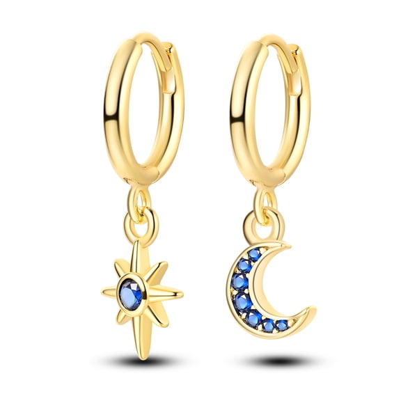 NARMO Original 925 Sterling Silver Hoop Earrings Moon Star Blue 5A Zircon Women Jewelry
