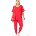 thumbnail image 2 of Zenana Women's V-Neck Short Sleeve & Leggings Comfy Loungewear Activewear Set, 2 of 2