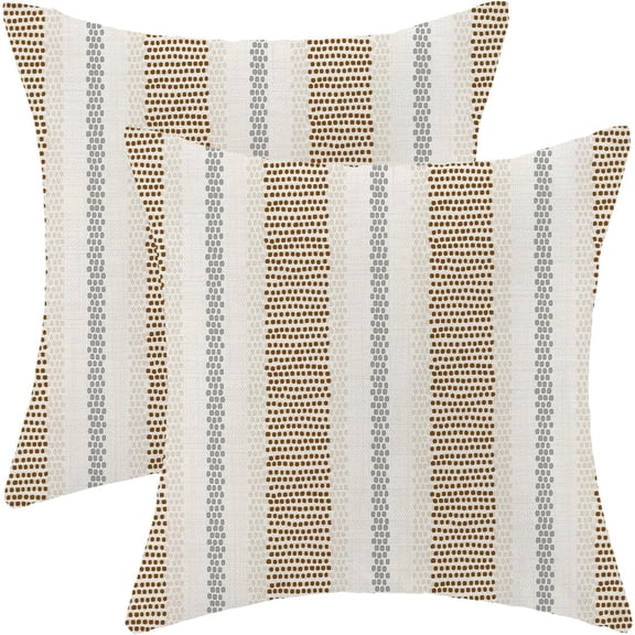 Brown Grey Gray Outdoor Pillow Covers 18 x 18 Inch, Beige Polka Dots Stripe Decor Throw Pillows for Couch Bed, Boho Modern Farmhouse Decorative Pillowcase Linen Cushion Cover Set of 2
