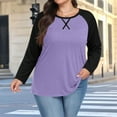 thumbnail image 2 of Lenpel Women's Plus Size Tops Trendy Long Sleeve Crew Neck Color Block T Shirts Soft Casual Tees Loose Tunic Blouses(Purple,Large), 2 of 6