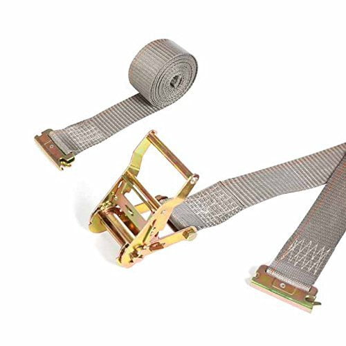 Heavy Duty Grey Polyester Tie-Downs 2 x 16 Durable Ratcheting Strap Cargo TieDowns ETrack Spring Fittings 20 E Track Ratchet Tie-Down Cargo Straps
