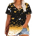 thumbnail image 2 of lcziwo Plus Size Tops for Women Short Sleeve T Shirt Casual Summer V Neck Tunics Fashion Boho Floral Graphic Tees Loose Oversized Blouses Yellow XXL, 2 of 6