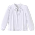 thumbnail image 4 of Ruyang Girls Puff Sleeve Blouse Plain Dress Shirt Teens Fashion Lace-up Shirts Solid Baggy Aesthetic School Formal Tops, 4 of 6