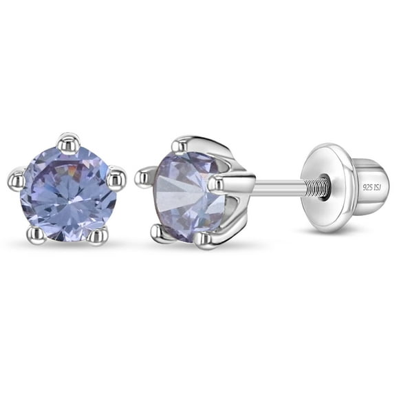 925 Sterling Silver Classic 4mm Simulated Alexandrite Prong Set Girls Screw Back