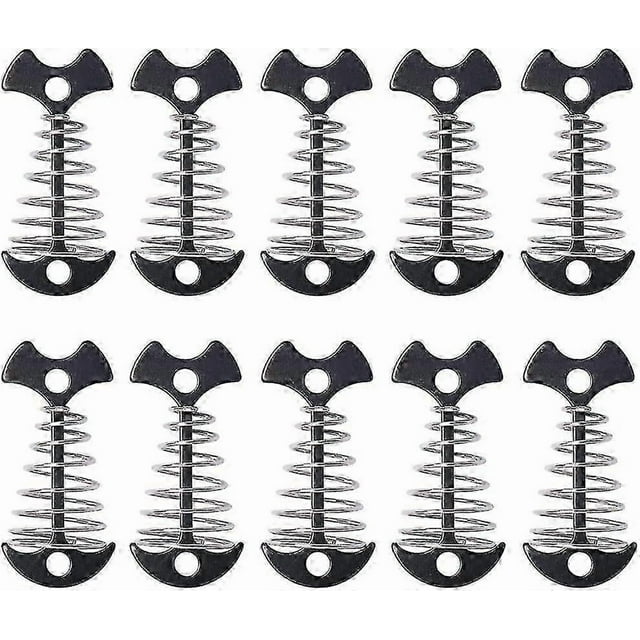 10pcs Deck Plank Board Tent Stakes,fishbone Deck Anchor Pegs With Spring Buckle For Outdoor Camping Hiking,black