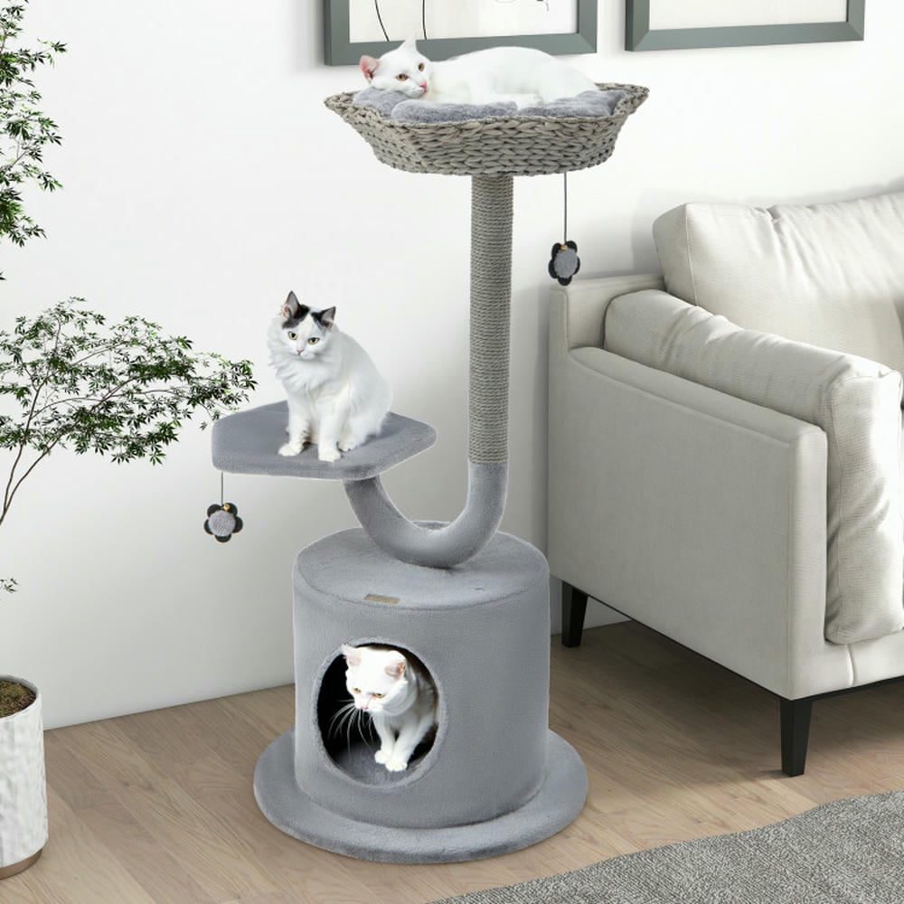 GVN Large Cat Tree, 42" Tall Cat Tower with Curved Metal Supporting Frame for Large & Small Cats-Gray