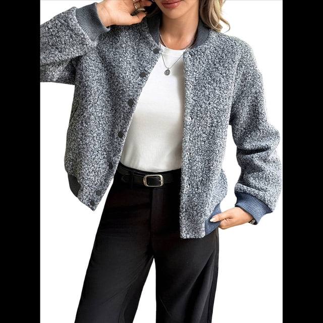 Chaqueta Corta de Piel Sintética para Mujer, Otoño-Invierno, con Cremallera y Bolsillos. Abrigos con Bolsillo. Gris M