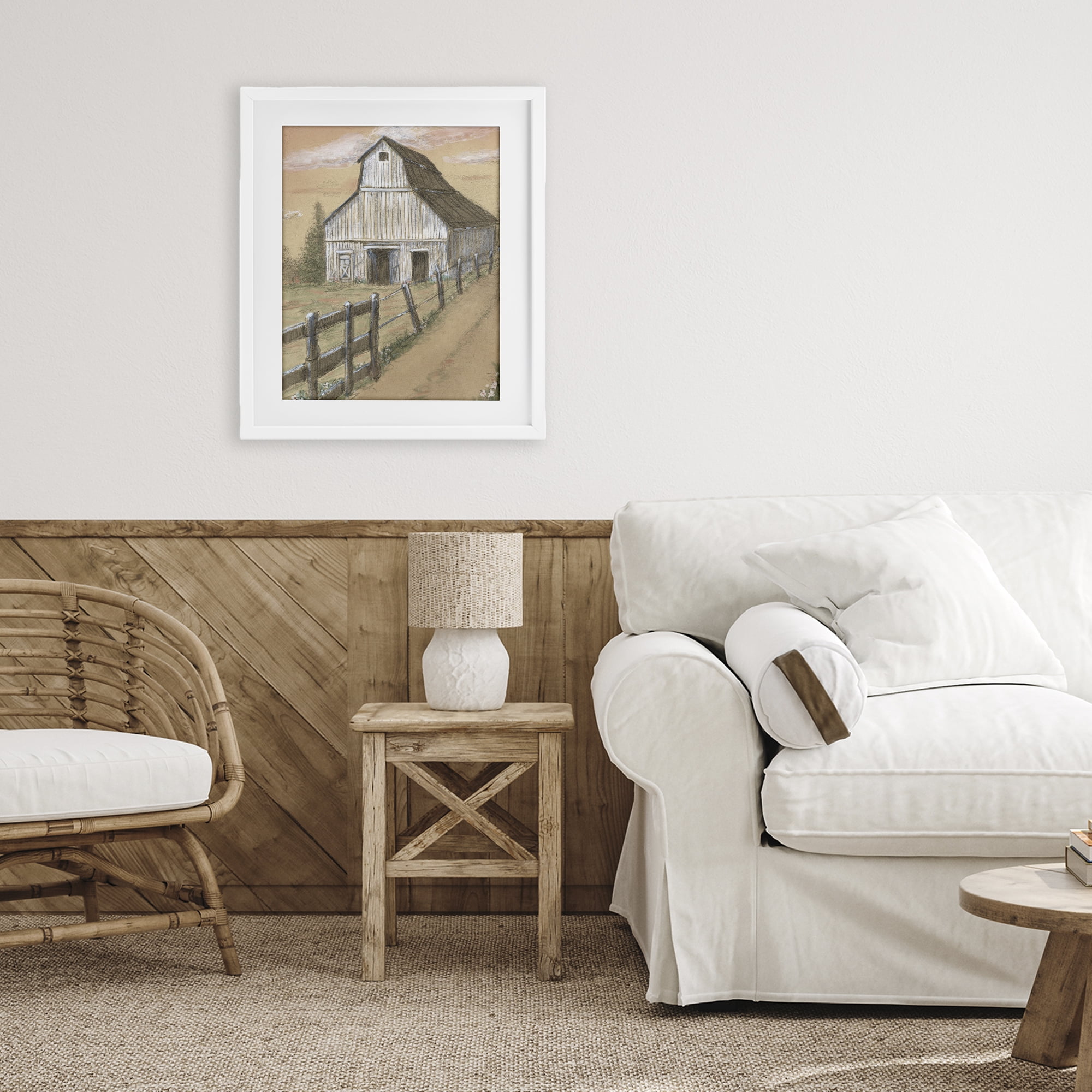 Stupell Industries Barn Fence Drawing White Framed Print Under Glass, design by Patti Bishop