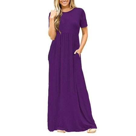 Women Long Maxi Dress Casual Plus Size Fashion Dresses Baggy Purple