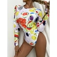 thumbnail image 3 of Attraco Women One Piece Print Swimsuit Crew Neck Backless Long Sleeve Rashwear Surfwear, 3 of 5