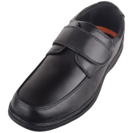 

ABSOLUTE FOOTWEAR Mens Boys Faux Leather Easy Slip On Touch and Close Formal Smart Wedding School Work Shoes - Black - US 13