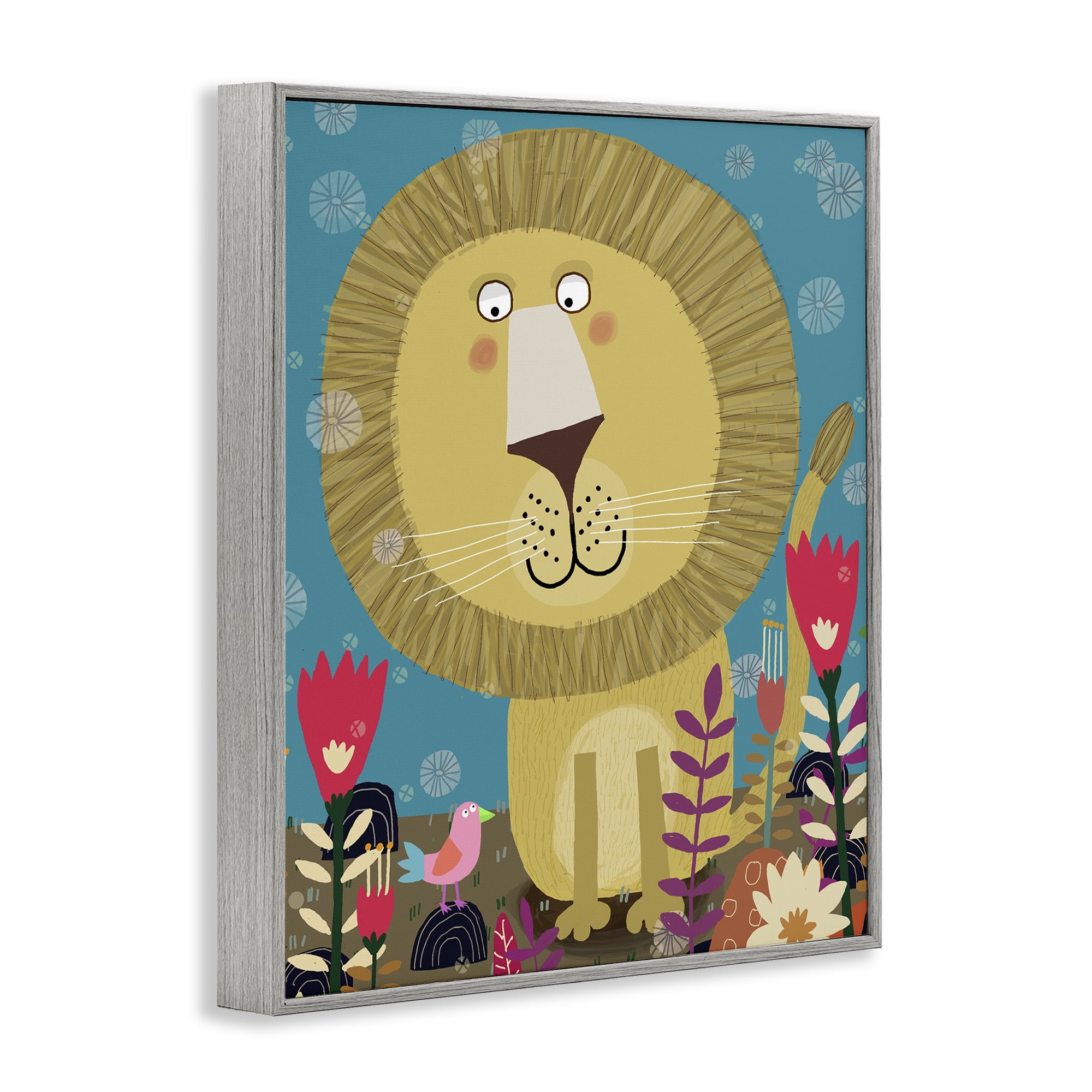 Stupell Industries Boho Lion & Flowers Gray Framed Giclee Art, design by Carla Daly