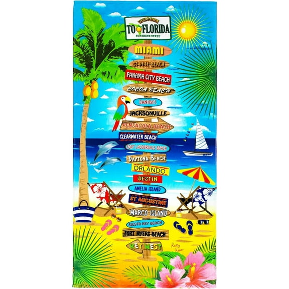 30" X 60" Florida Signs Velour Beach Towel