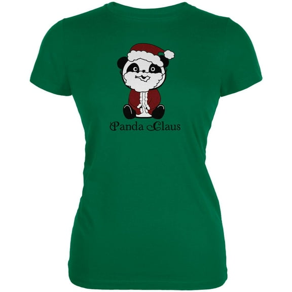 Christmas Panda Santa Claus Cute Juniors Soft T Shirt Irish Green X-LG