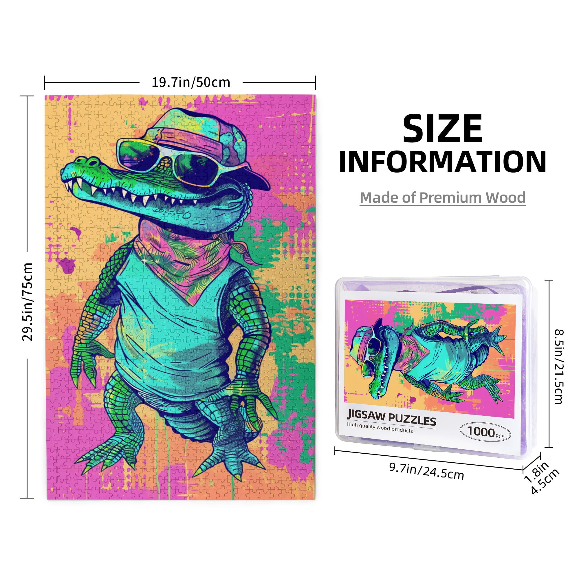 1000 pcs Funny Sunglasses Crocodile 1000 Piece Animal Puzzles,Unique Artwork for Adults,Vibrant Design,Chic Sunglasses Crocodile Modern Style Wooden Puzzles,Gift for Animal Lovers,Relax yourself
