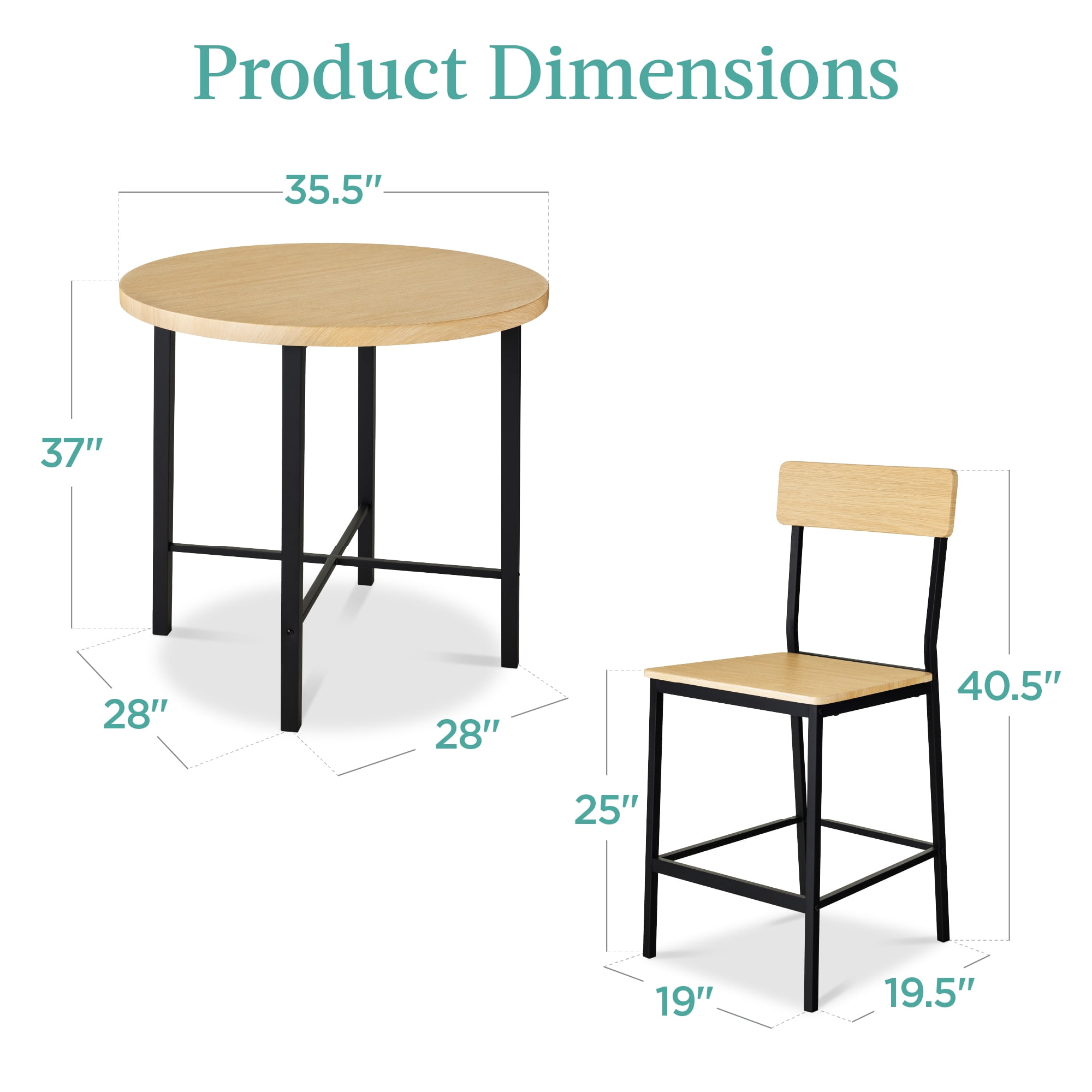 Best Choice Products 5-Piece Modern Round Counter Height Dining Set w/ 4 Chairs, 1.5in Thick Table - Natural