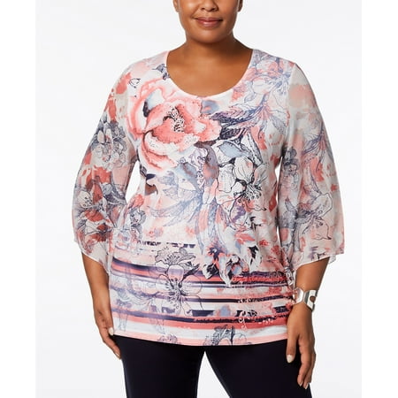 JM Collection - Printed Kimono-Sleeve Tunic - Plus - 3X