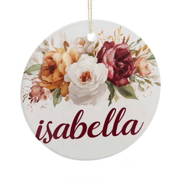 Christmas Ceramic Ornament Personalized Roses Ceramic Double Sided Tree Xmas Ornament Retro Blossom Rose Flowers Decorative Xmas Tree Decorations Flat Circle Ceramic Ornament Funny Gifts