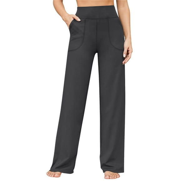 Pantalones Pierna para Mujer Pantalones Yoga Cintura Alta con Bolsillos Pantalones Deportivos Holgados y Elásticos para Trabajo o para Estar Cómoda en Casa Negro XL