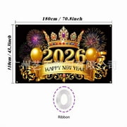 CAVLA Happy New Year Backdrop Banner 71 x 43 Inch Large Size 2026 Background Black Gold Party Decorations Supplies New Year's Eve Photo Booth Props