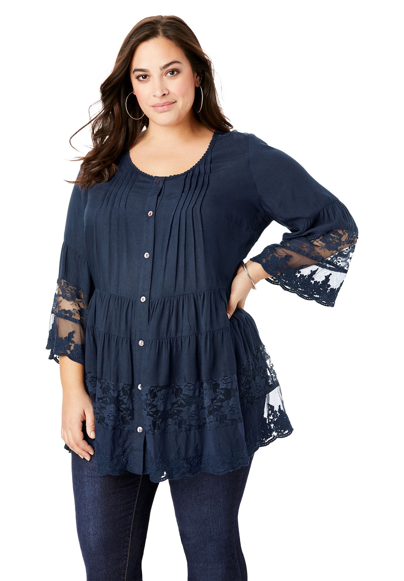 Roaman's - Roaman's Women's Plus Size Illusion Lace Tunic - Walmart.com ...