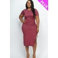 thumbnail image 4 of Plus Size Drawstring Ruched Side Split Hem Midi Dress, 4 of 5