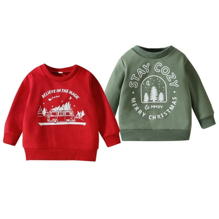 

URMAGIC Toddler Baby Christmas Outfit Boy Girl Letter Sweatshirt Crewneck Pullover Sweater Long Sleeve Shirt Fall Clothes 6 Months- 4 Years