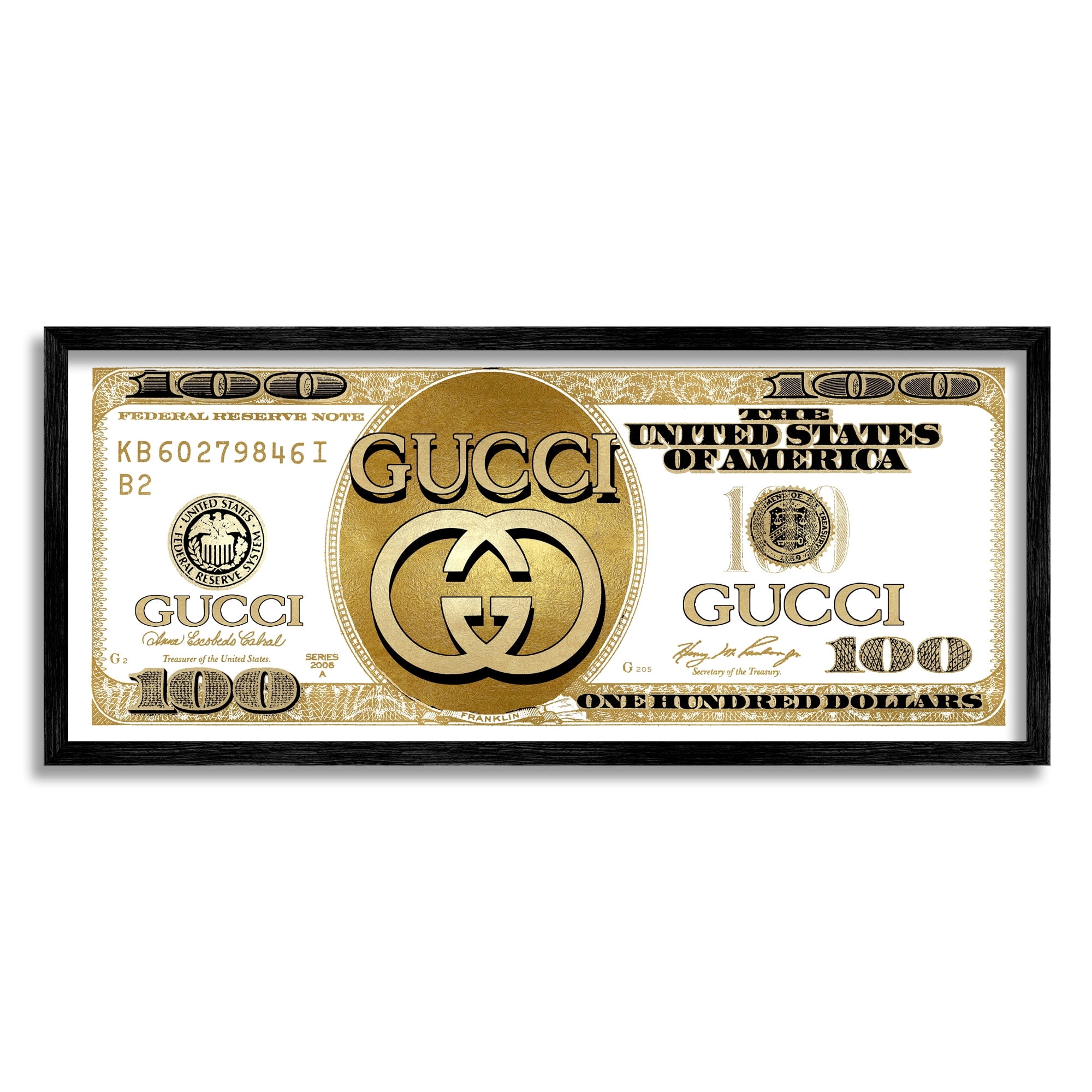 Stupell Industries Chic Fashion Money Dollar Bill Glam Design Framed Wall Art, 24 x 10, Design by Madeline Blake