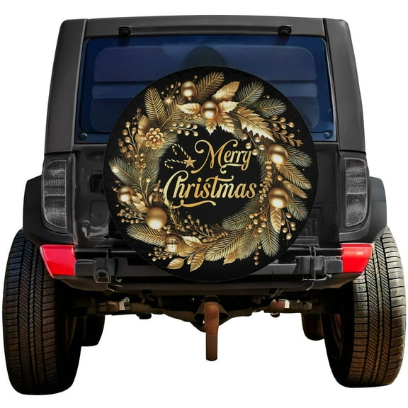 Lotusprinthandmade Elegant Merry Christmas Spare Tire Cover Without Backup Camera Hole 6 Sizes (27 in.), festive car tire cover, merry christmas vehicle decor