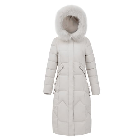 ZHOUCHANKIDS Women s Parkas Elegant Mid-Length Padded for Women with Adjustable Tie Waist and Detachable Inner Layer Beige XXXXL