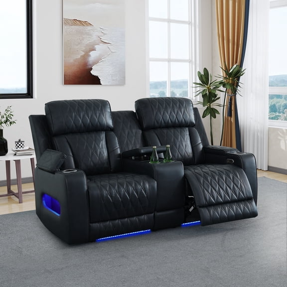 Electric Power Recliner Loveseat Chair, 2 Seater Recline Chair for Living Room & Home Theater, Built-in Cup Holder & USB Charging Ports, Black