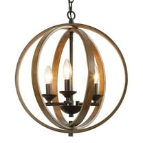 LNC 3-Light Distressed Brown and Matte Black Globe Chandelier, Farmhouse Light for Kitchen