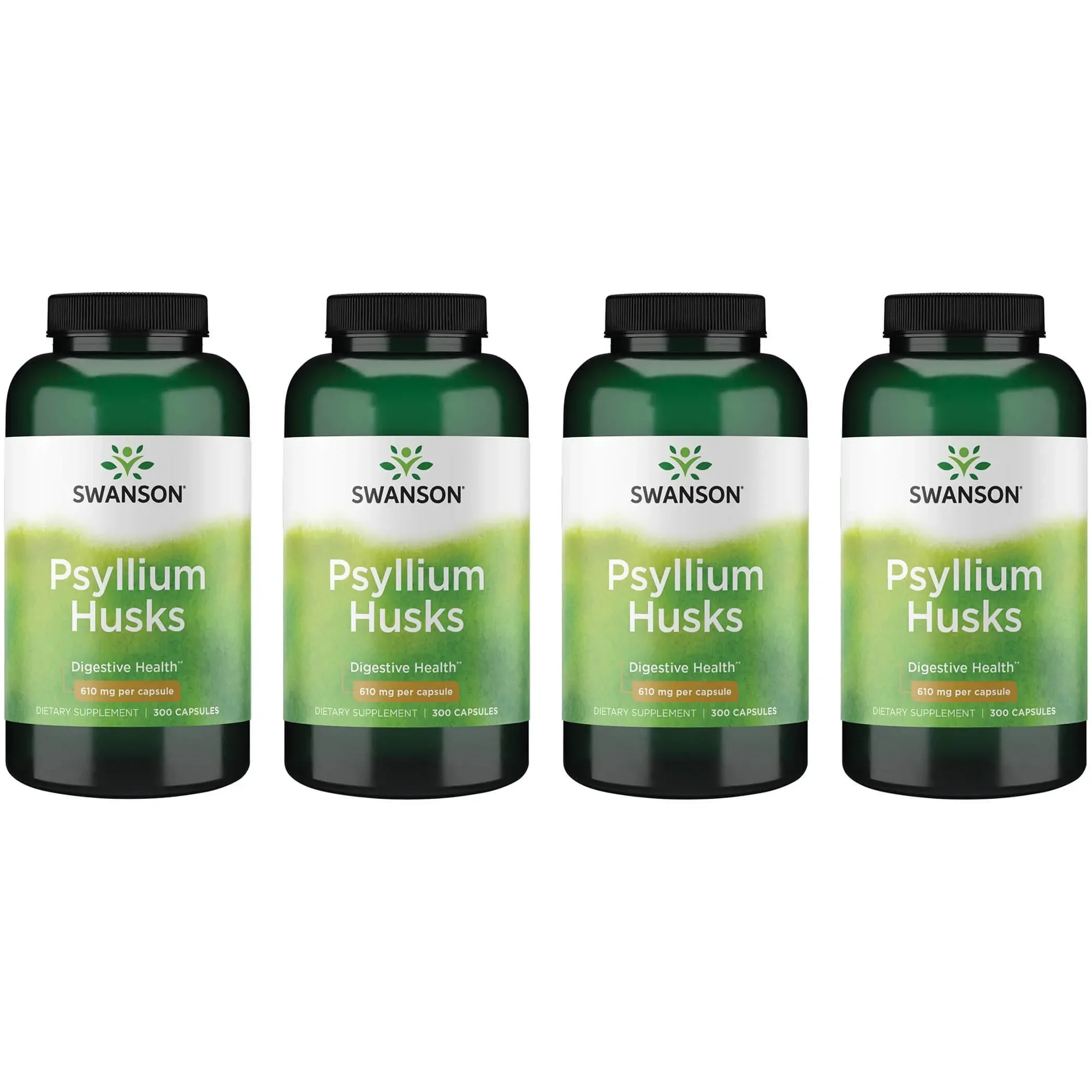 Swanson Psyllium Husk Dietary Fiber Supplement 610 mg 300 Capsules - (4 Pack)