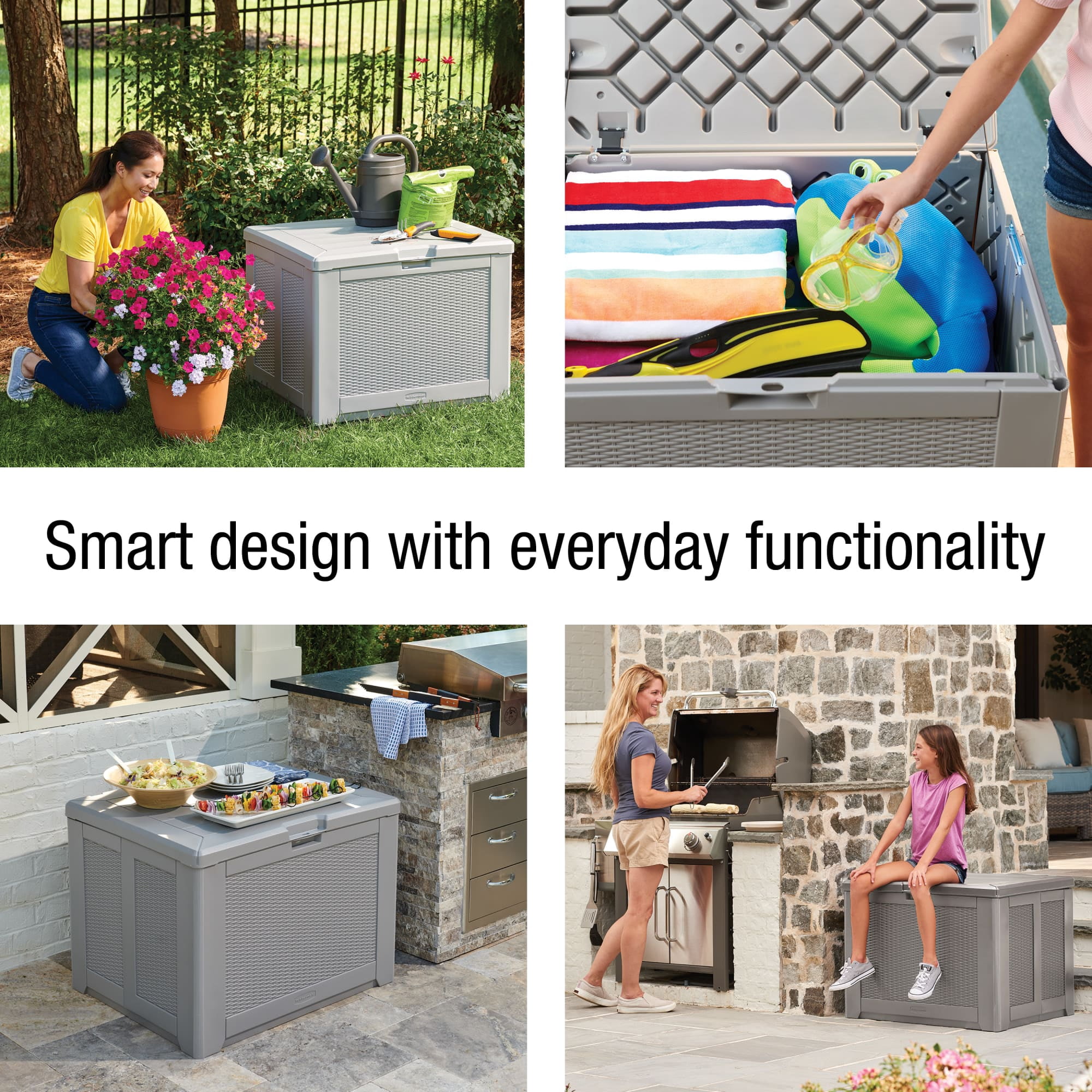 Rubbermaid Deck Box, Medium, 74 Gallon, Light Grey