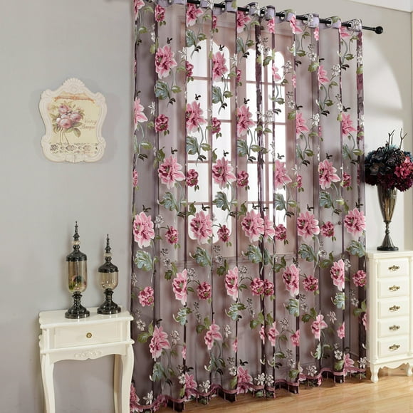 Peomies Embroidered Curtain with Holes Beads Light Transmission Door Window Curtain for Living Room Bedroom 1PC Color:purple Specification:1*2.5 meters high