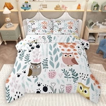 Homewish Kawaii Colorful Owl 2pcs Bedding Comforter Set for Child Boys Girls,Chic Floral Flower Twin Comforter Sets,Cartoon Animal Breathable Bedding Set,Super Cozy Room Decor,Reversible